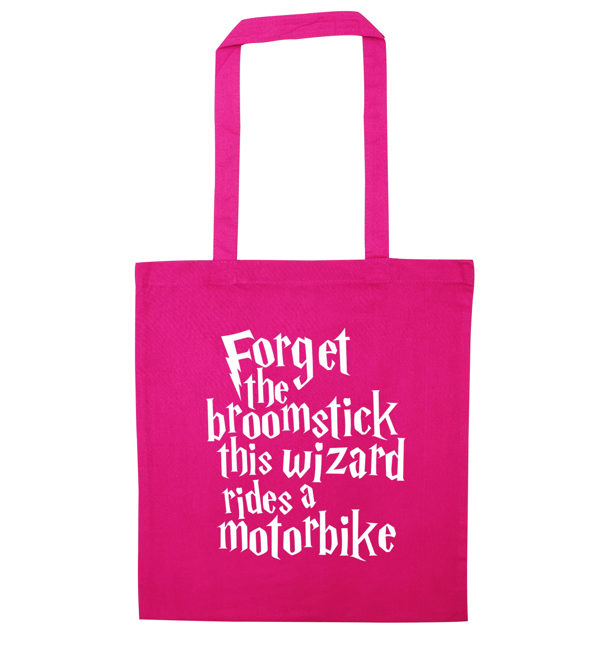 Forget the broomstick this wizard rides a motorbike pink tote bag