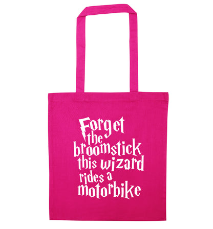 Forget the broomstick this wizard rides a motorbike pink tote bag