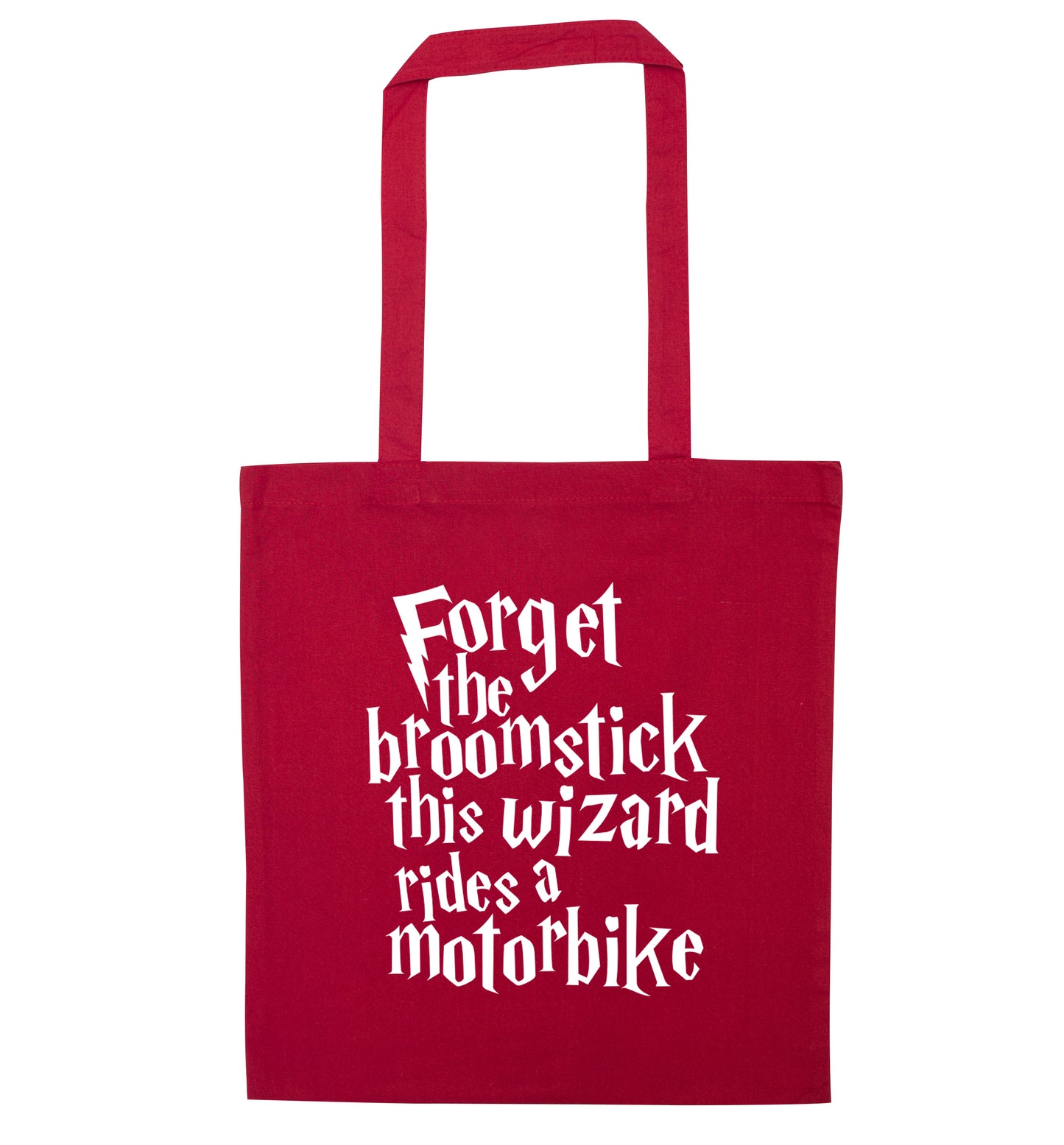 Forget the broomstick this wizard rides a motorbike red tote bag
