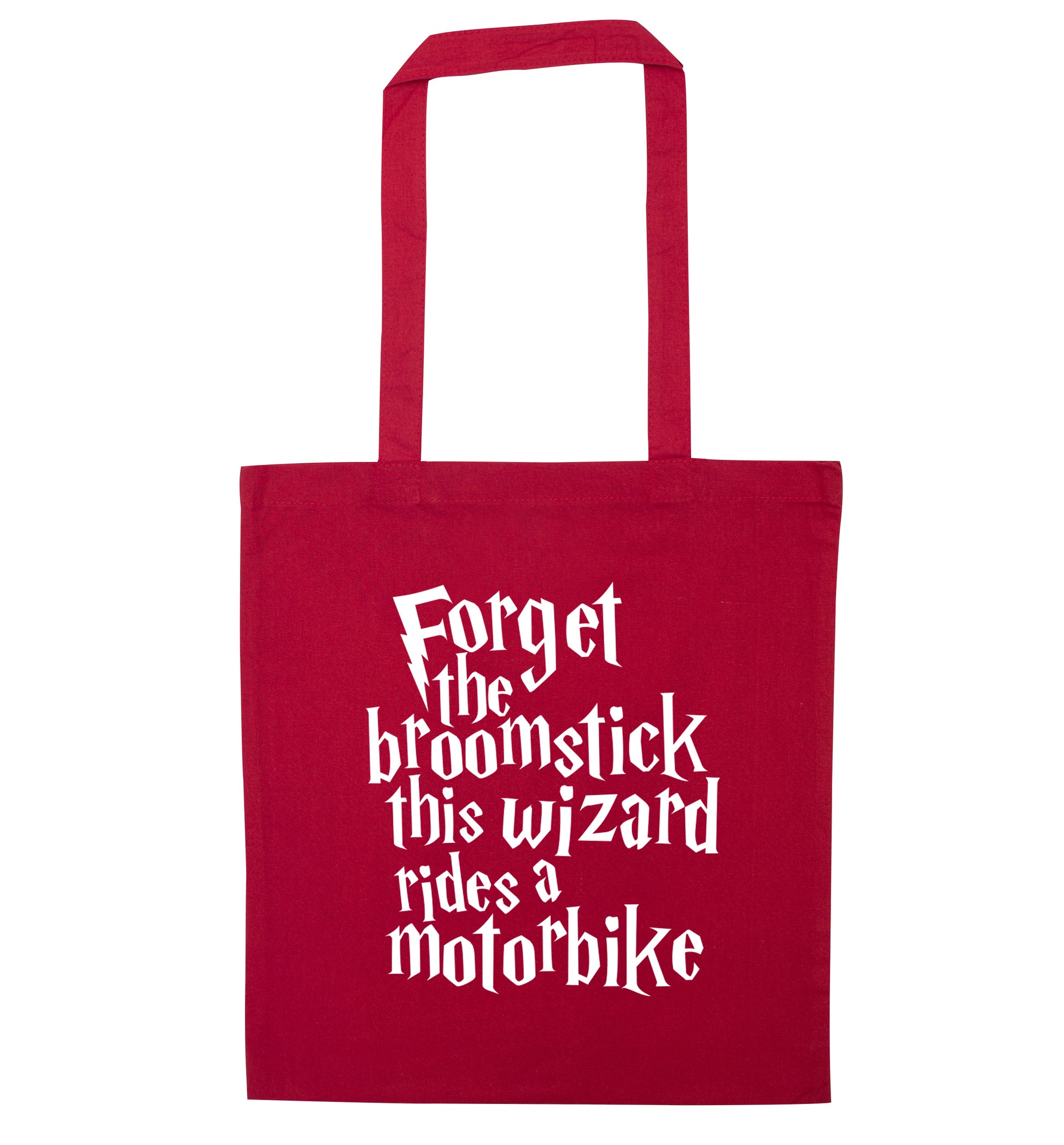 Forget the broomstick this wizard rides a motorbike red tote bag