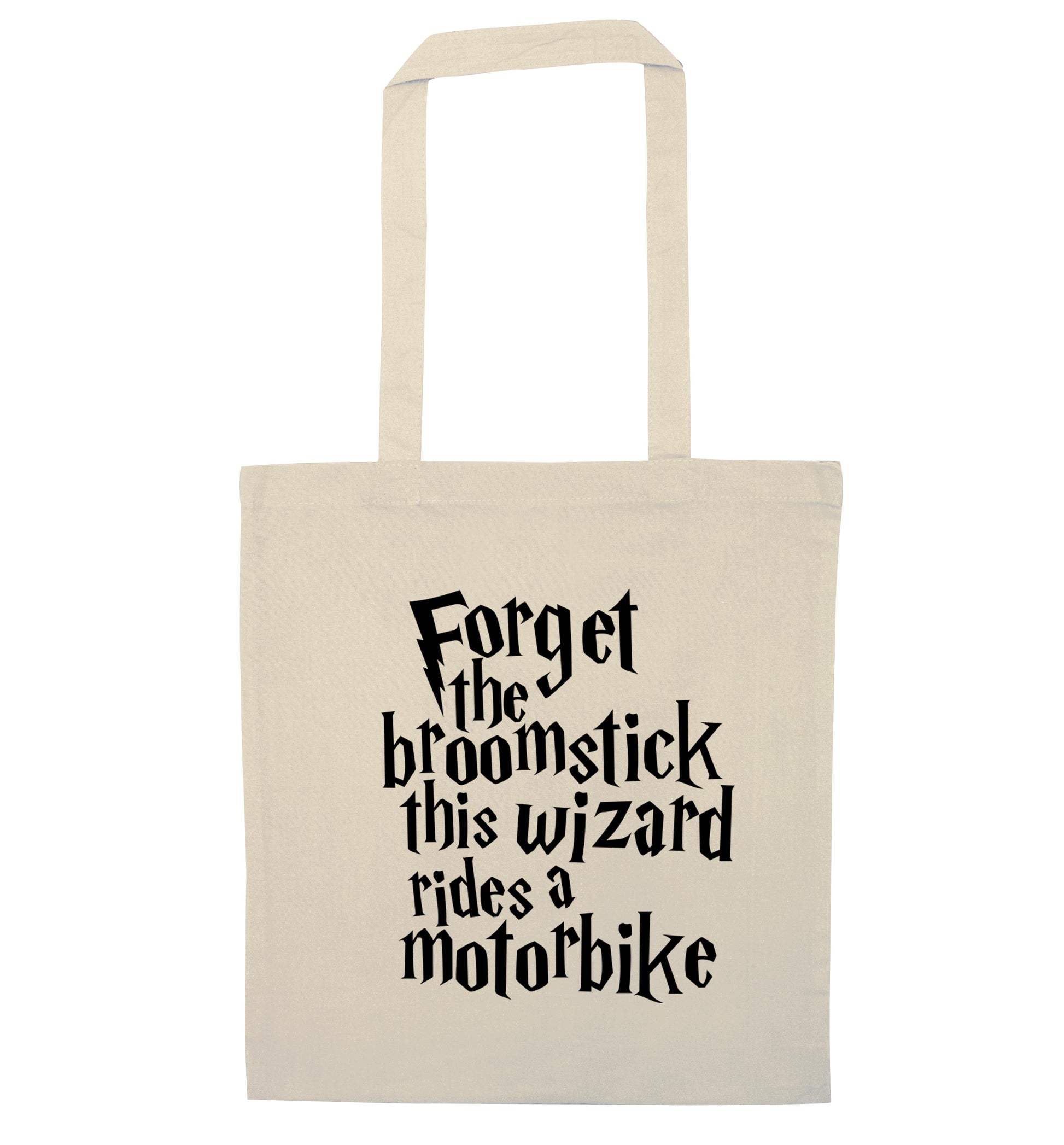 Forget the broomstick this wizard rides a motorbike natural tote bag