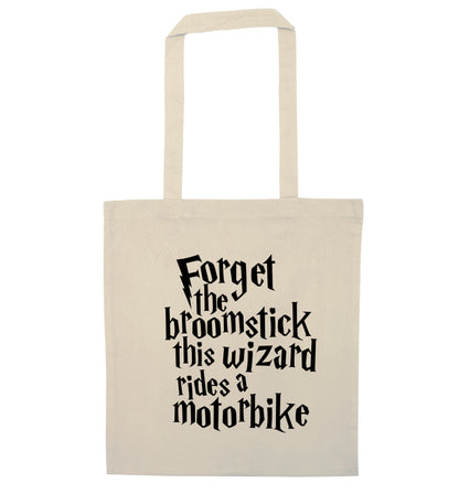 Forget the broomstick this wizard rides a motorbike natural tote bag