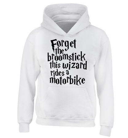 Forget the broomstick this wizard rides a motorbike children's white hoodie 12-14 Years