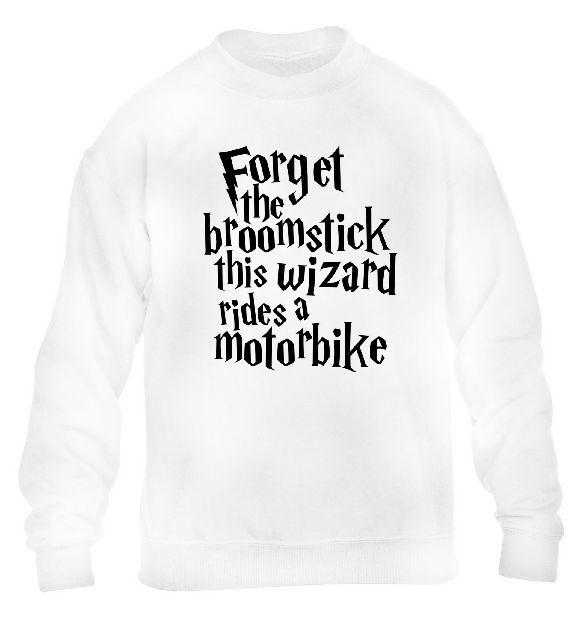 Forget the broomstick this wizard rides a motorbike children's white sweater 12-14 Years