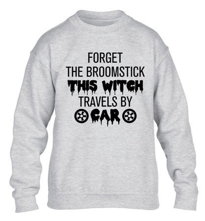 Forget the broomstick this witch travels by car children's grey sweater 12-14 Years