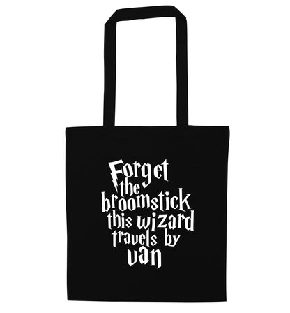Forget the broomstick this wizard travels by van black tote bag