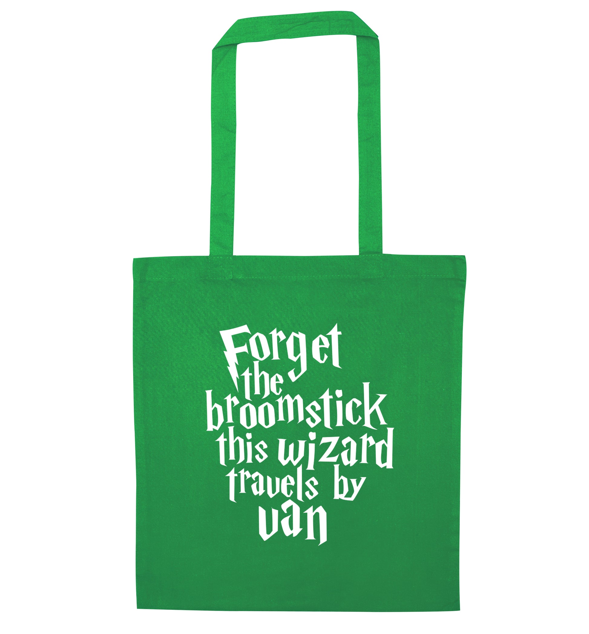 Forget the broomstick this wizard travels by van green tote bag