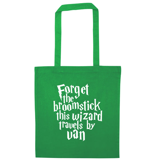 Forget the broomstick this wizard travels by van green tote bag