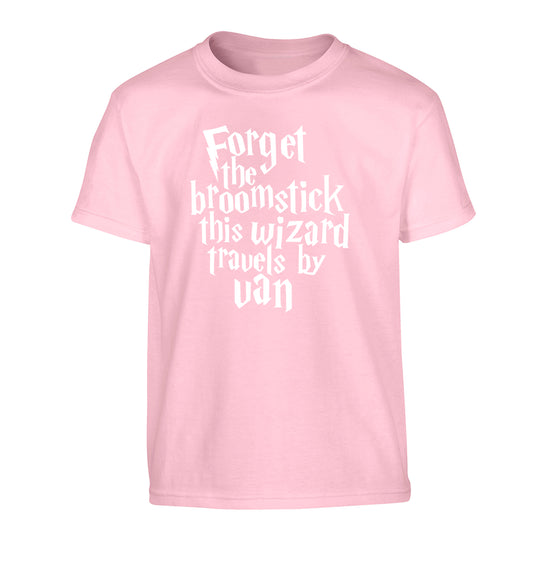 Forget the broomstick this wizard travels by van Children's light pink Tshirt 12-14 Years