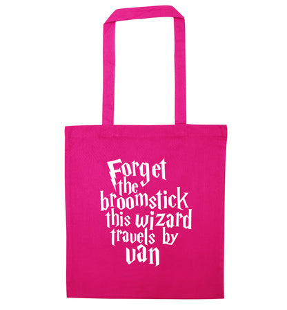 Forget the broomstick this wizard travels by van pink tote bag