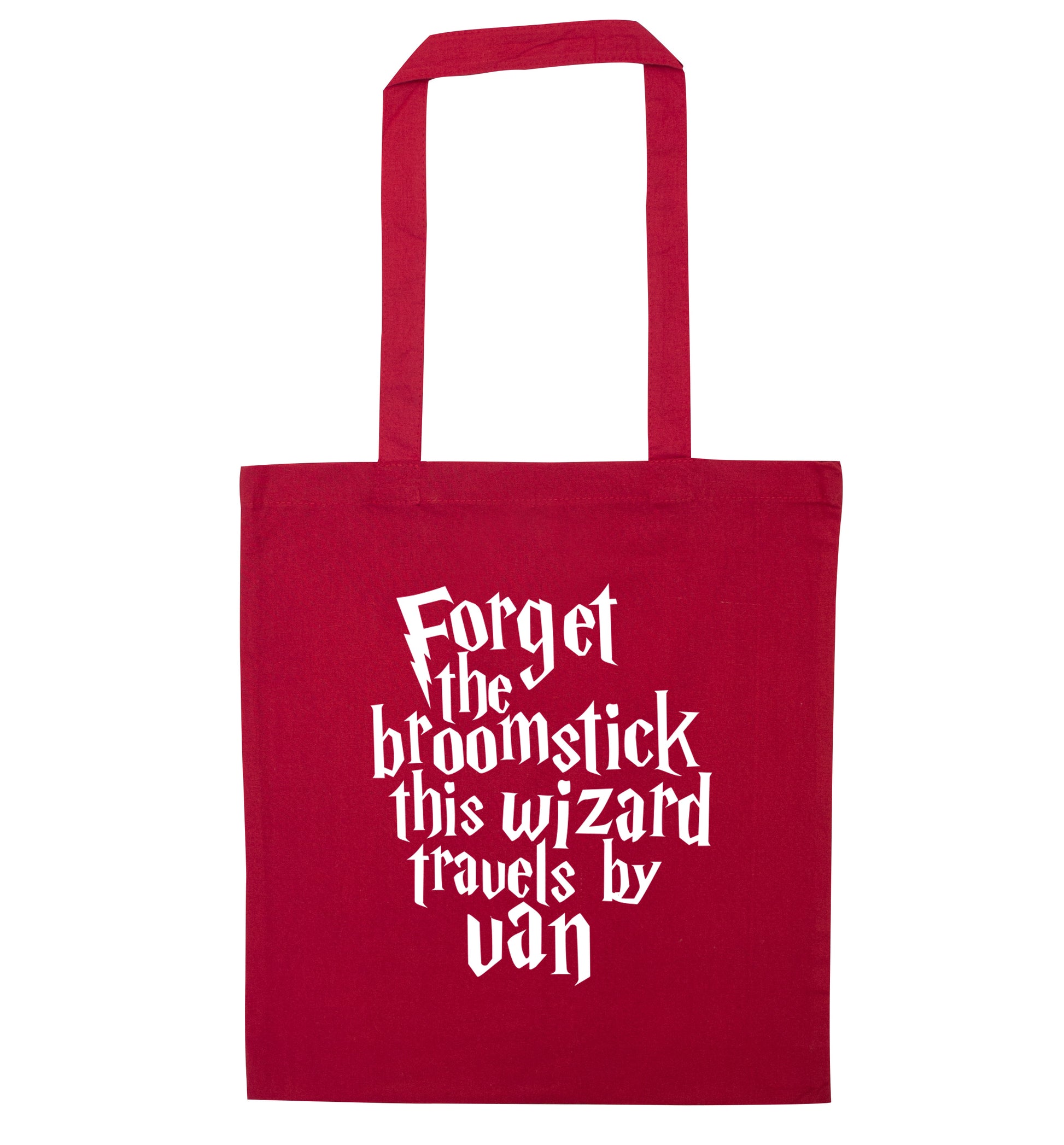 Forget the broomstick this wizard travels by van red tote bag