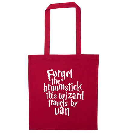 Forget the broomstick this wizard travels by van red tote bag