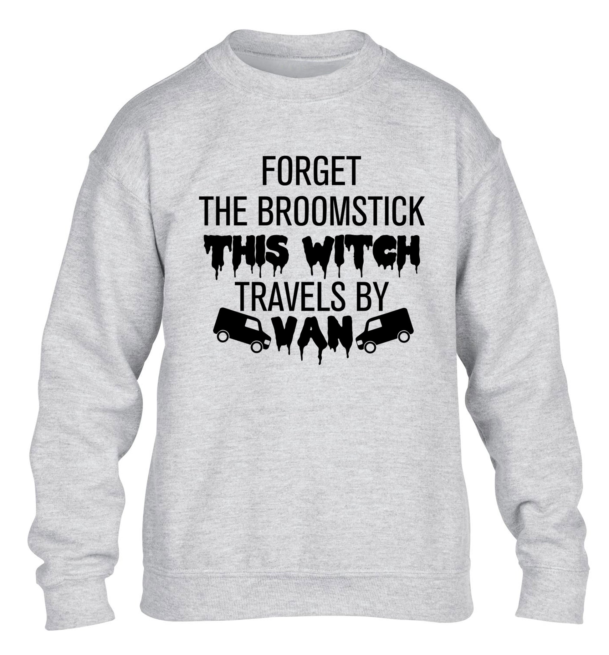 Forget the broomstick this witch travels by van children's grey sweater 12-14 Years