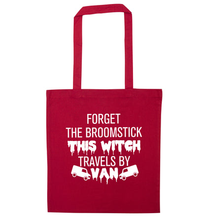 Forget the broomstick this witch travels by van red tote bag