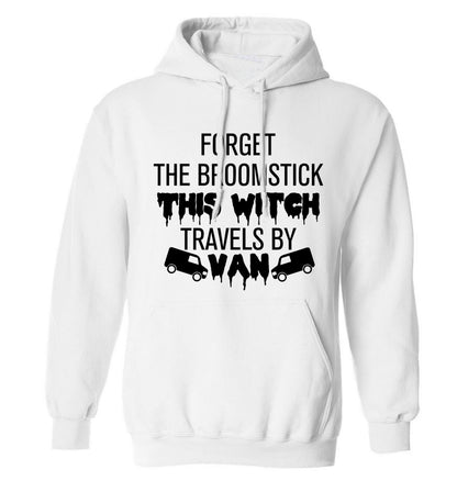 Forget the broomstick this witch travels by van adults unisexwhite hoodie 2XL
