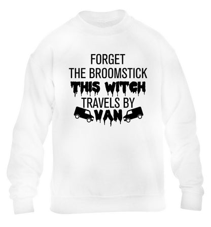 Forget the broomstick this witch travels by van children's white sweater 12-14 Years