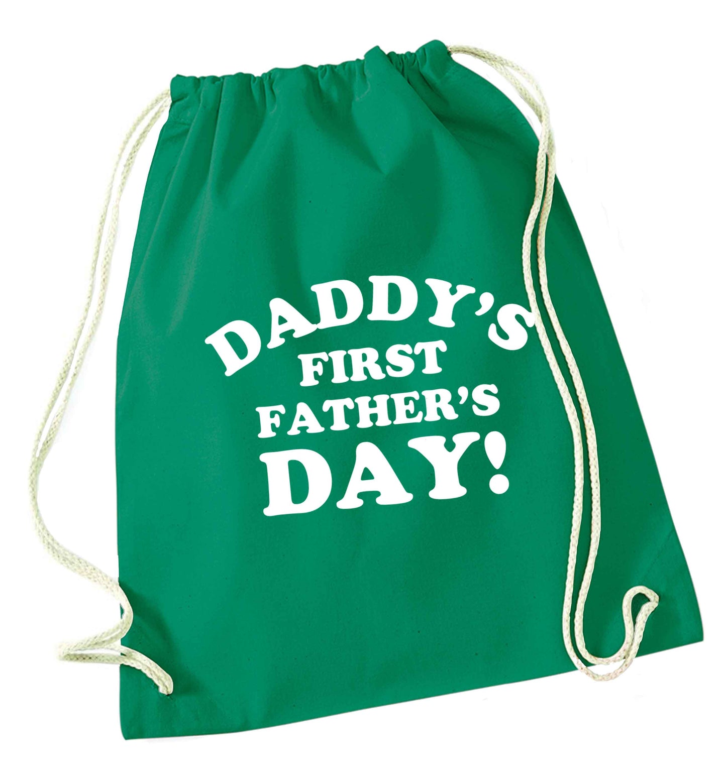 Daddy's first father's day green drawstring bag