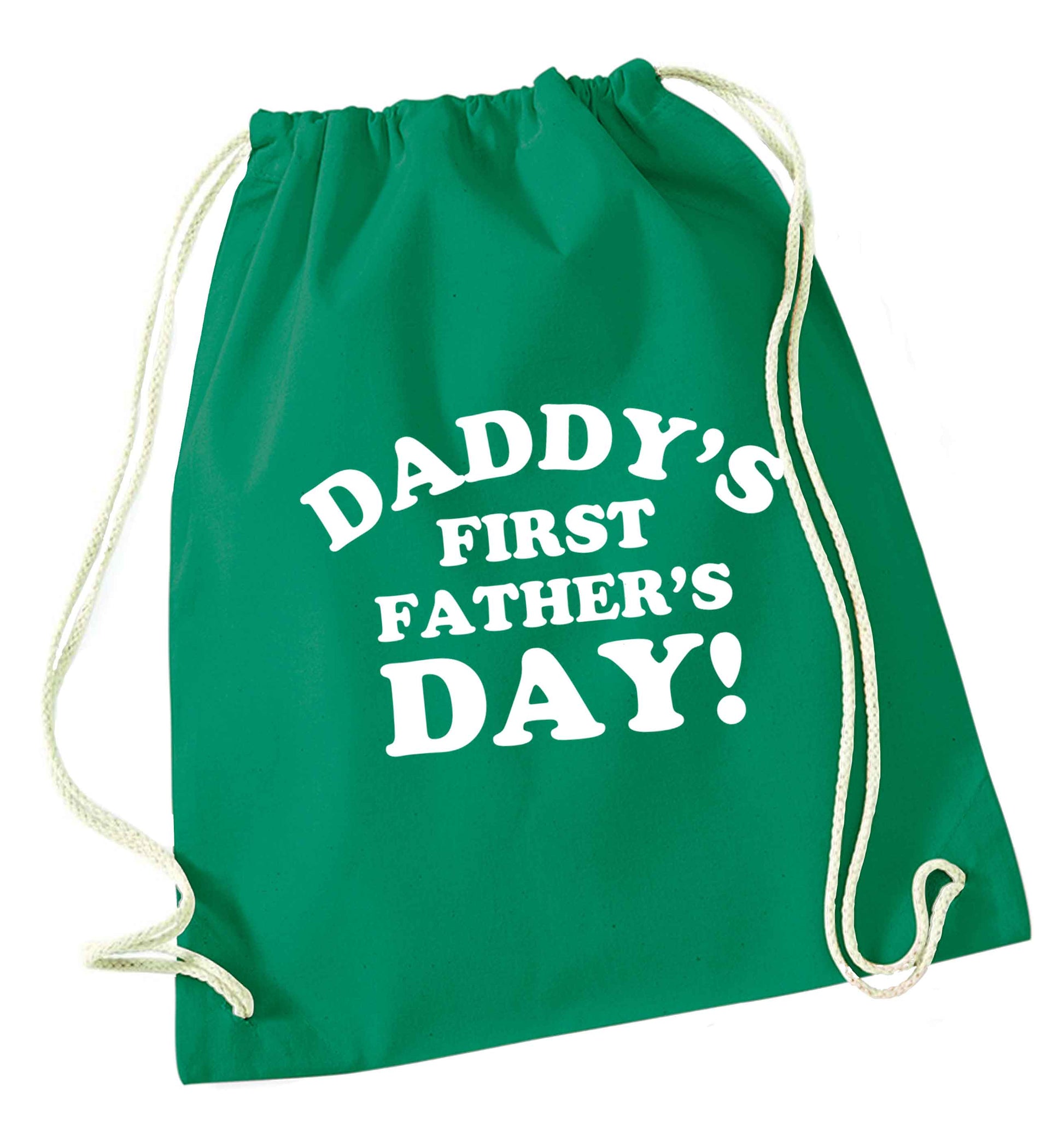 Daddy's first father's day green drawstring bag