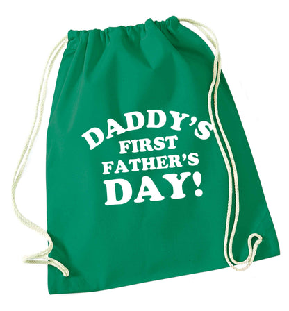 Daddy's first father's day green drawstring bag