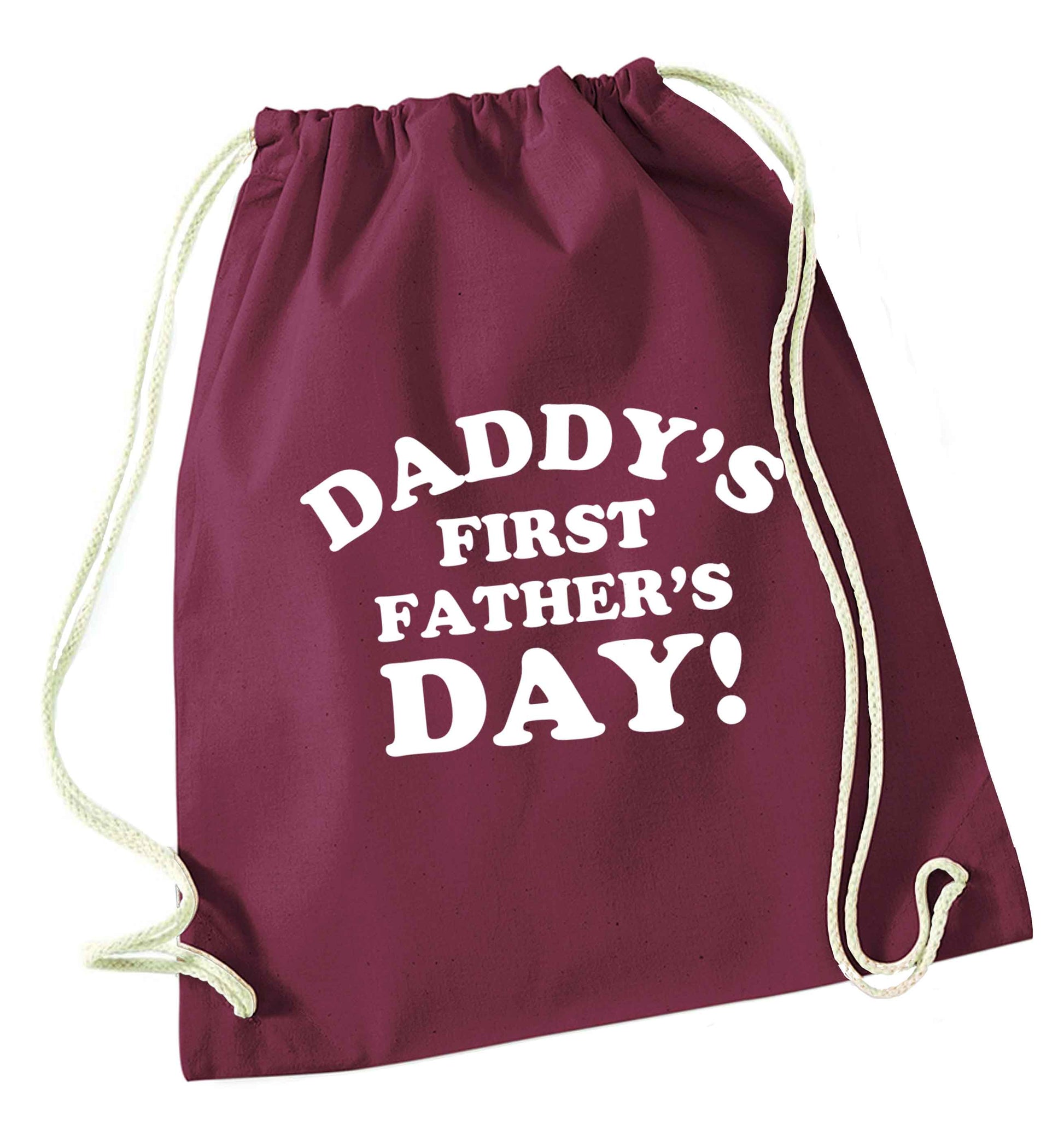 Daddy's first father's day maroon drawstring bag