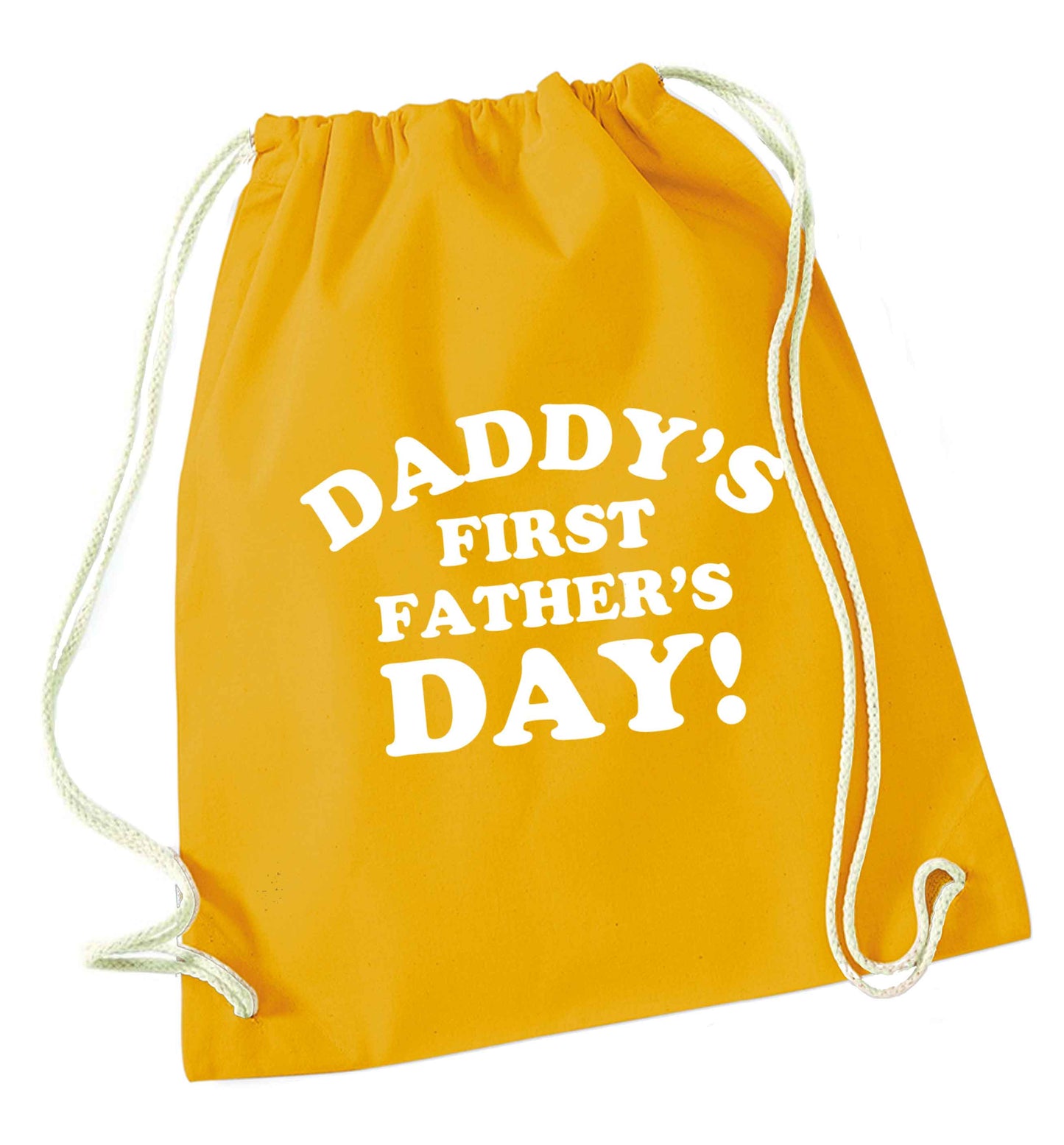 Daddy's first father's day mustard drawstring bag