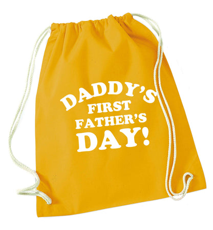 Daddy's first father's day mustard drawstring bag