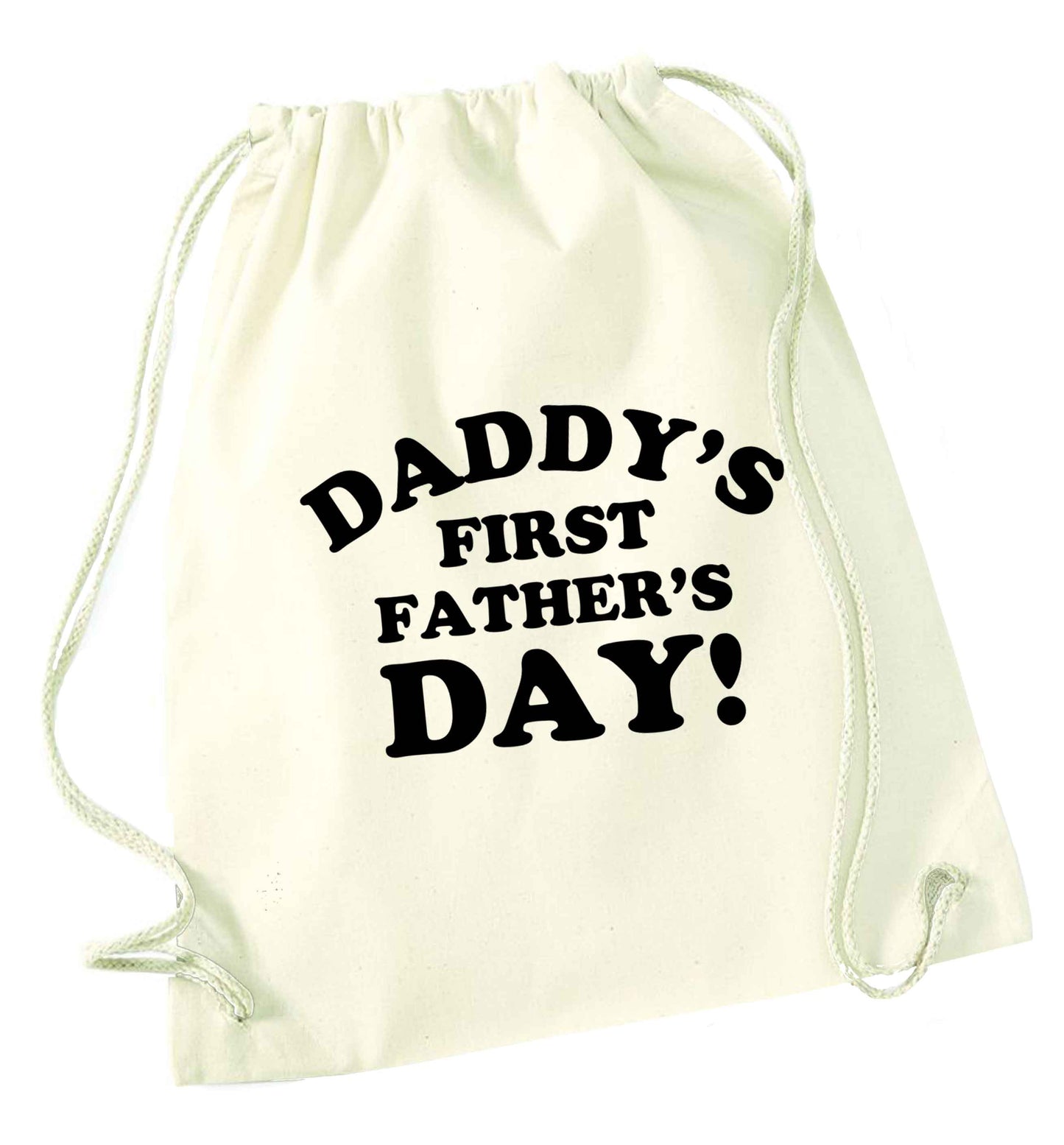 Daddy's first father's day natural drawstring bag