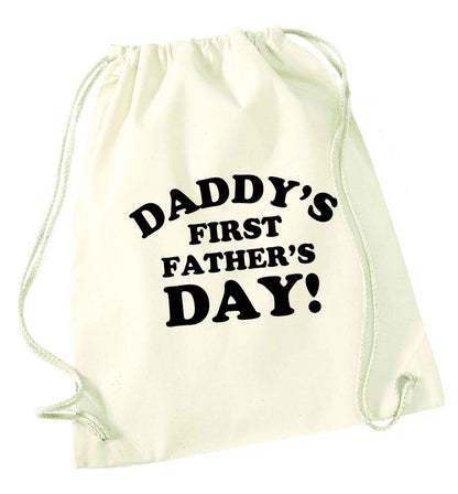 Daddy's first father's day natural drawstring bag