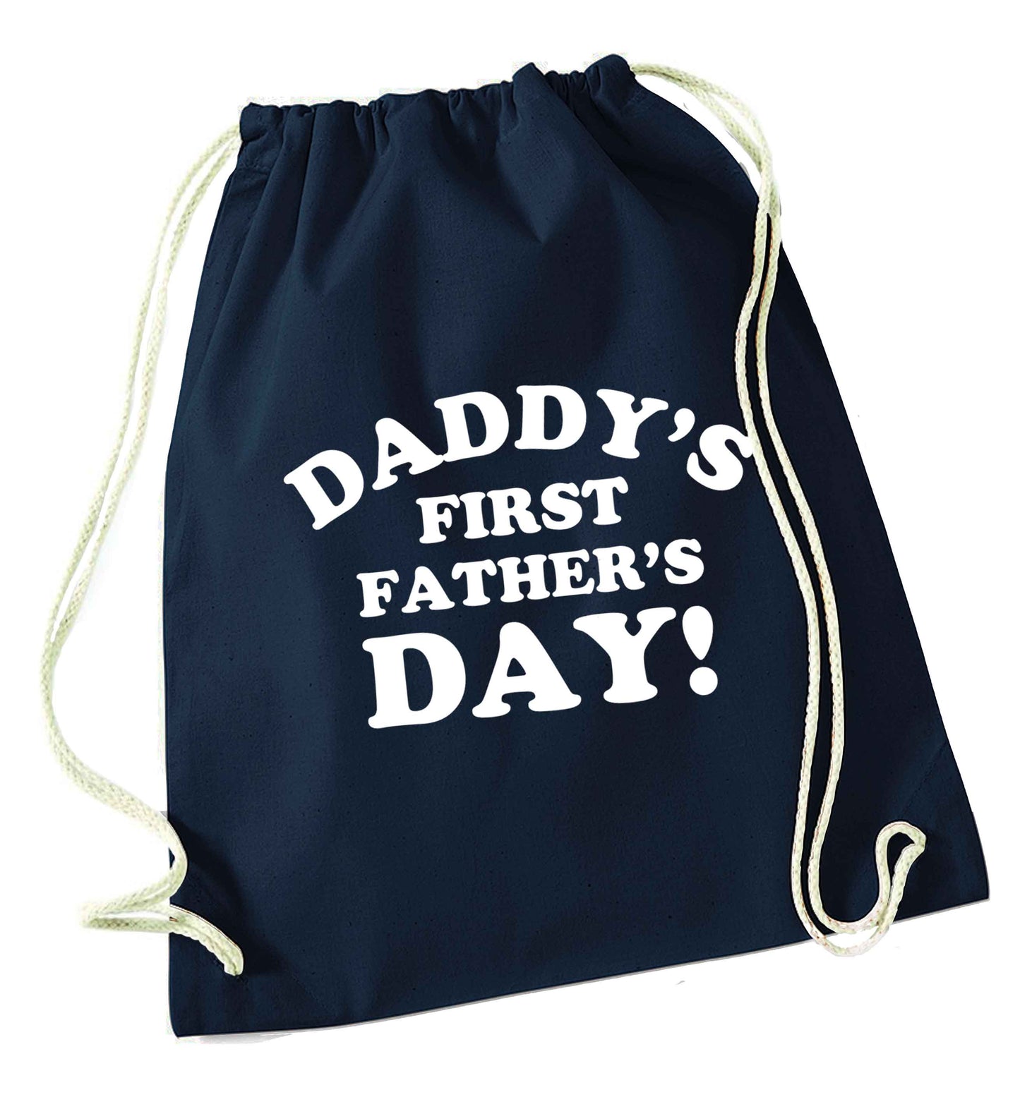 Daddy's first father's day navy drawstring bag