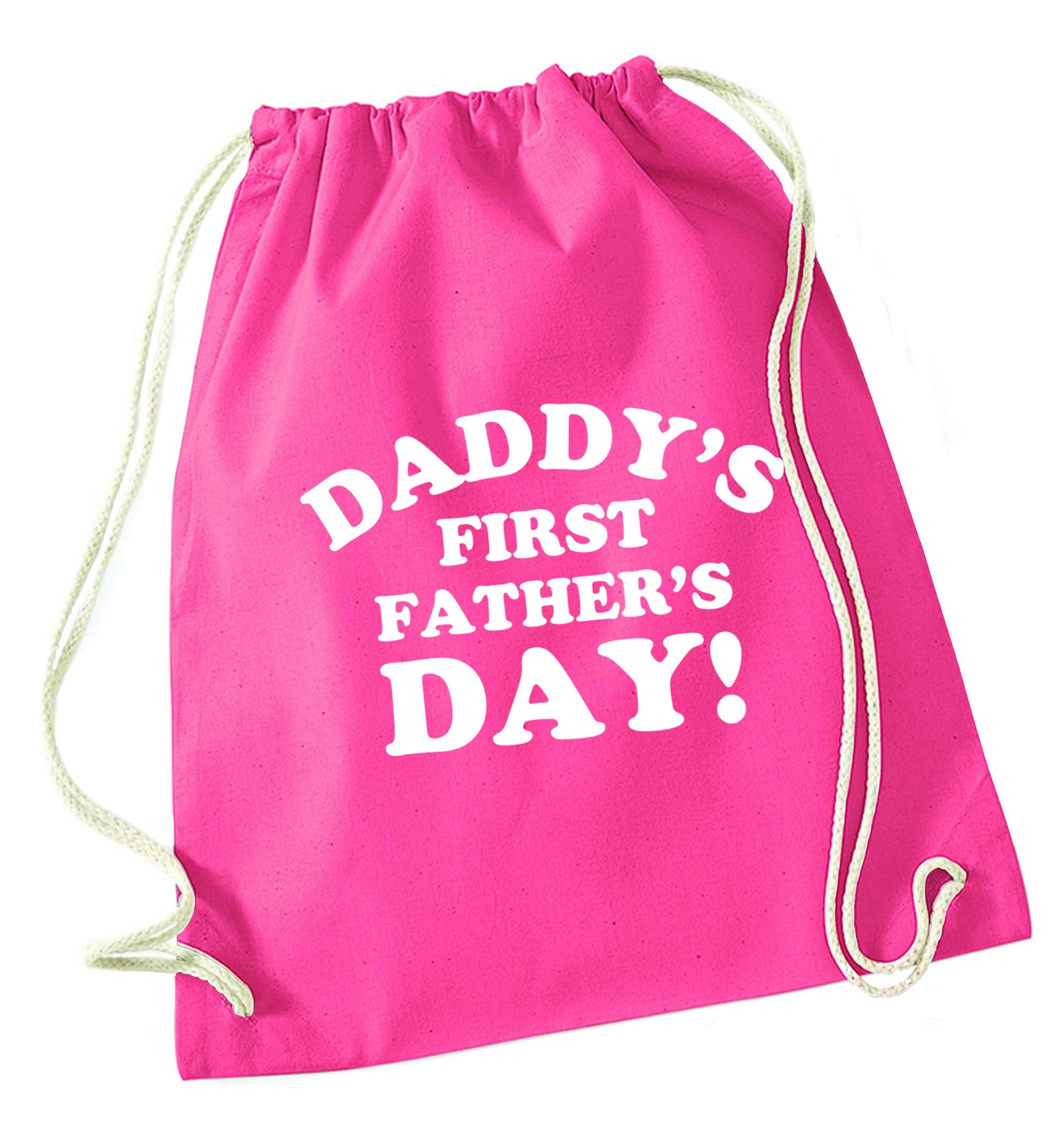 Daddy's first father's day pink drawstring bag