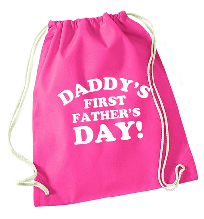 Daddy's first father's day pink drawstring bag