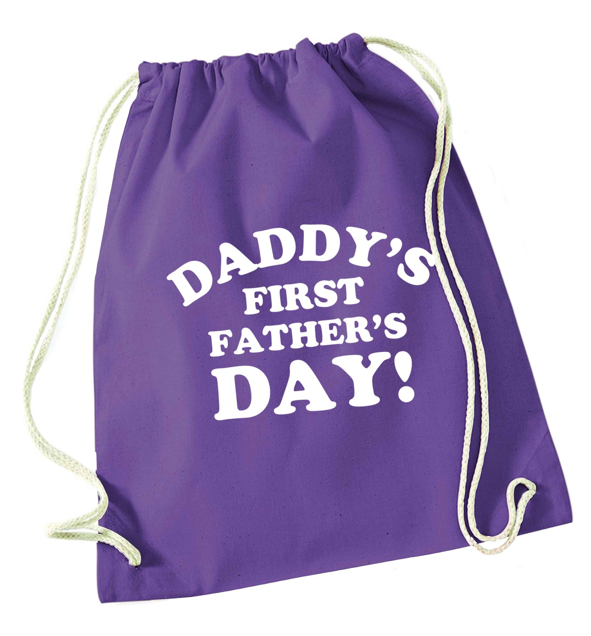 Daddy's first father's day purple drawstring bag