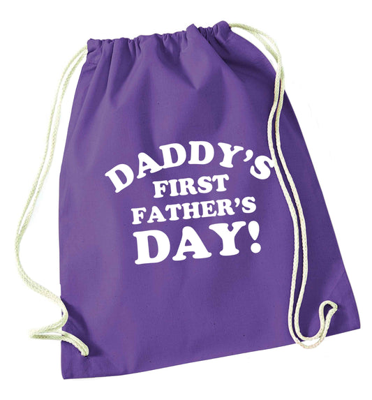 Daddy's first father's day purple drawstring bag