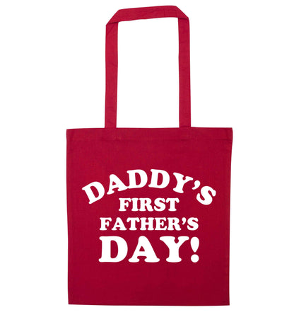 Daddy's first father's day red tote bag