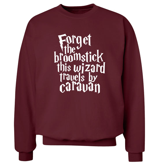 Forget the broomstick this wizard travels by caravan Adult's unisexmaroon Sweater 2XL
