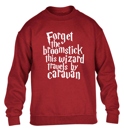 Forget the broomstick this wizard travels by caravan children's grey sweater 12-14 Years