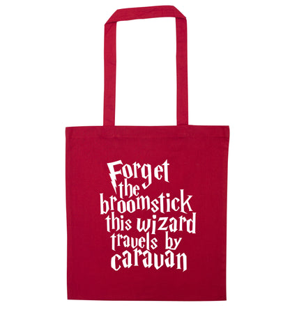 Forget the broomstick this wizard travels by caravan red tote bag