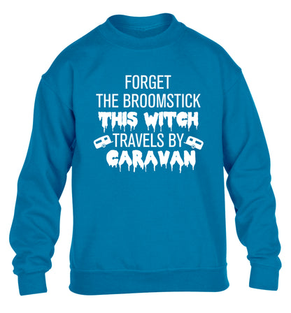 Forget the broomstick this witch travels by caravan children's blue sweater 12-14 Years