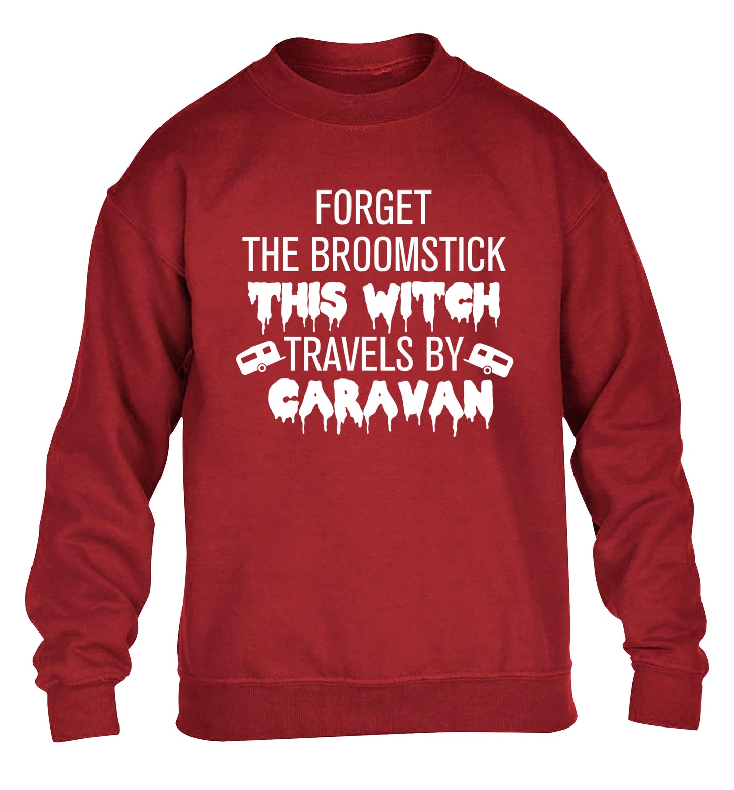 Forget the broomstick this witch travels by caravan children's grey sweater 12-14 Years
