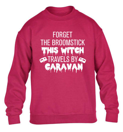 Forget the broomstick this witch travels by caravan children's pink sweater 12-14 Years