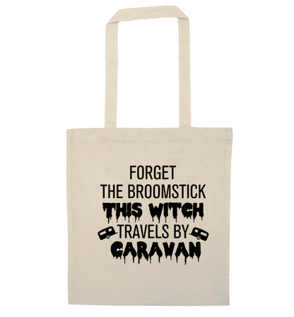 Forget the broomstick this witch travels by caravan natural tote bag
