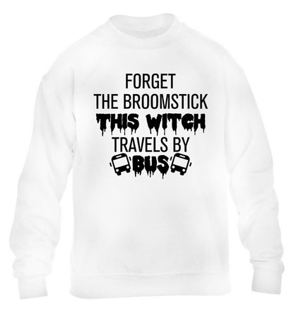 Forget the broomstick this witch travels by bus children's white sweater 12-14 Years