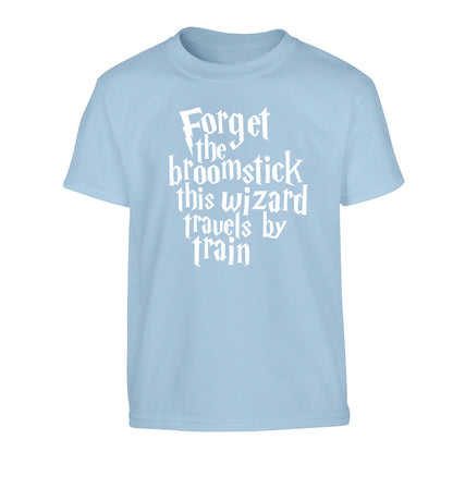 Forget the broomstick this wizard travels by train Children's light blue Tshirt 12-14 Years