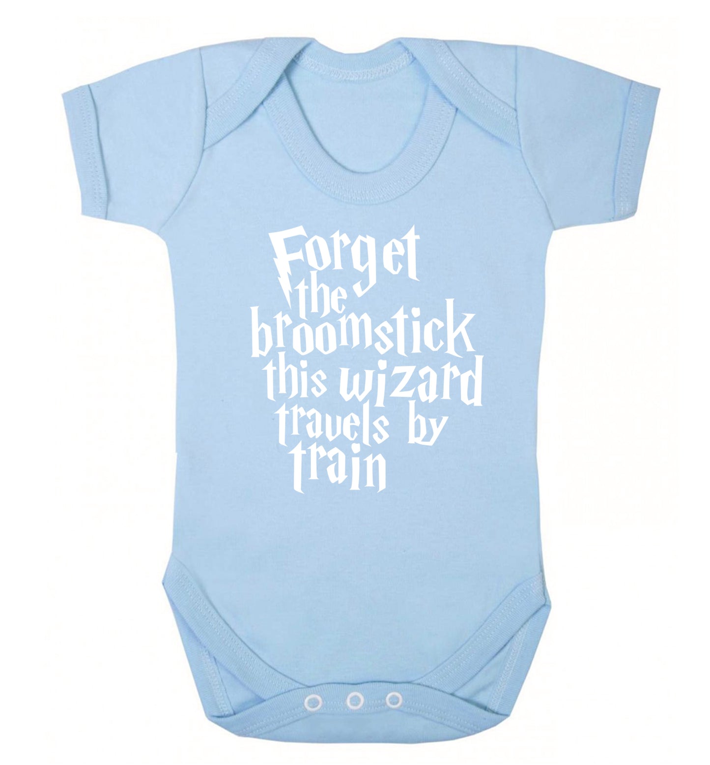 Forget the broomstick this wizard travels by train Baby Vest pale blue 18-24 months