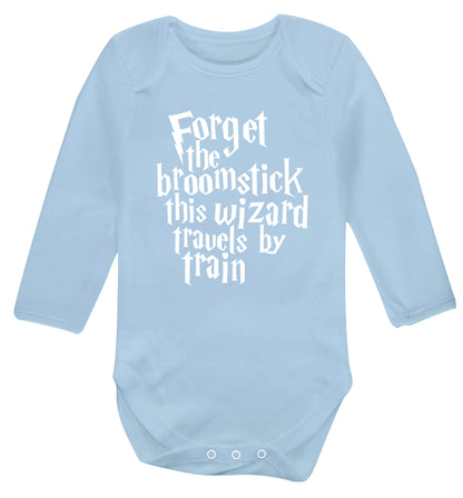 Forget the broomstick this wizard travels by train Baby Vest long sleeved pale blue 6-12 months