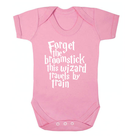 Forget the broomstick this wizard travels by train Baby Vest pale pink 18-24 months