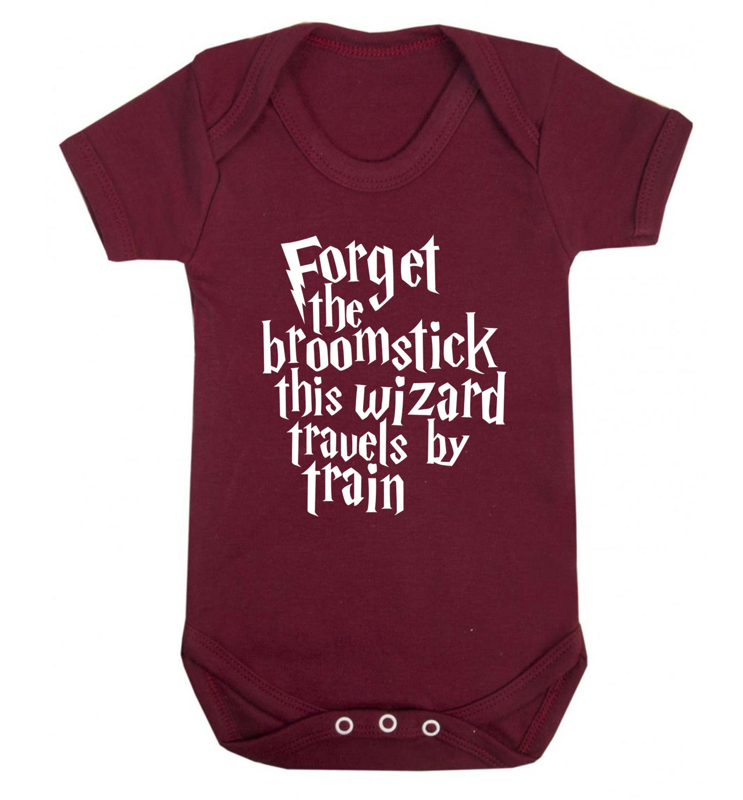 Forget the broomstick this wizard travels by train Baby Vest maroon 18-24 months