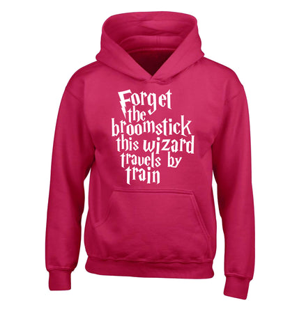 Forget the broomstick this wizard travels by train children's pink hoodie 12-14 Years