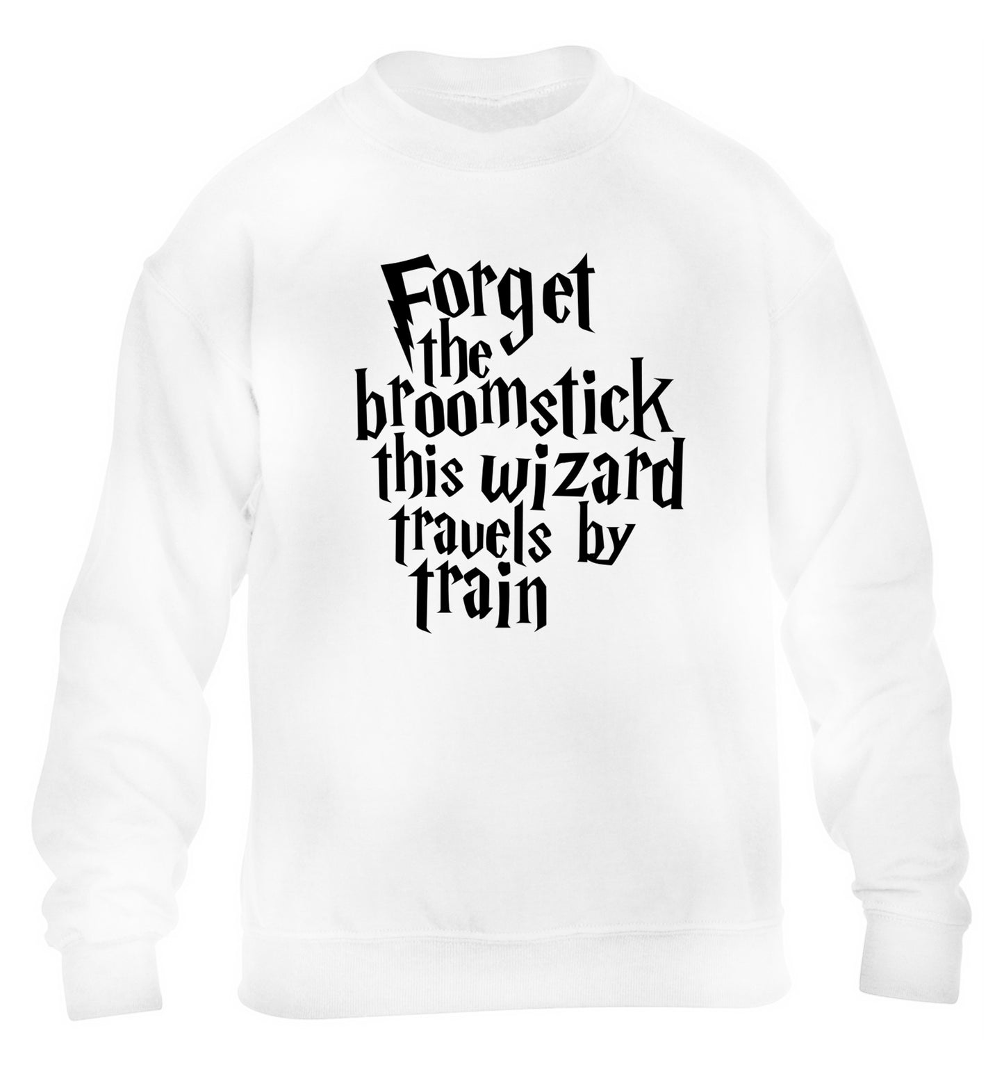Forget the broomstick this wizard travels by train children's white sweater 12-14 Years