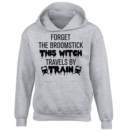 Forget the broomstick this witch travels by train children's grey hoodie 12-14 Years